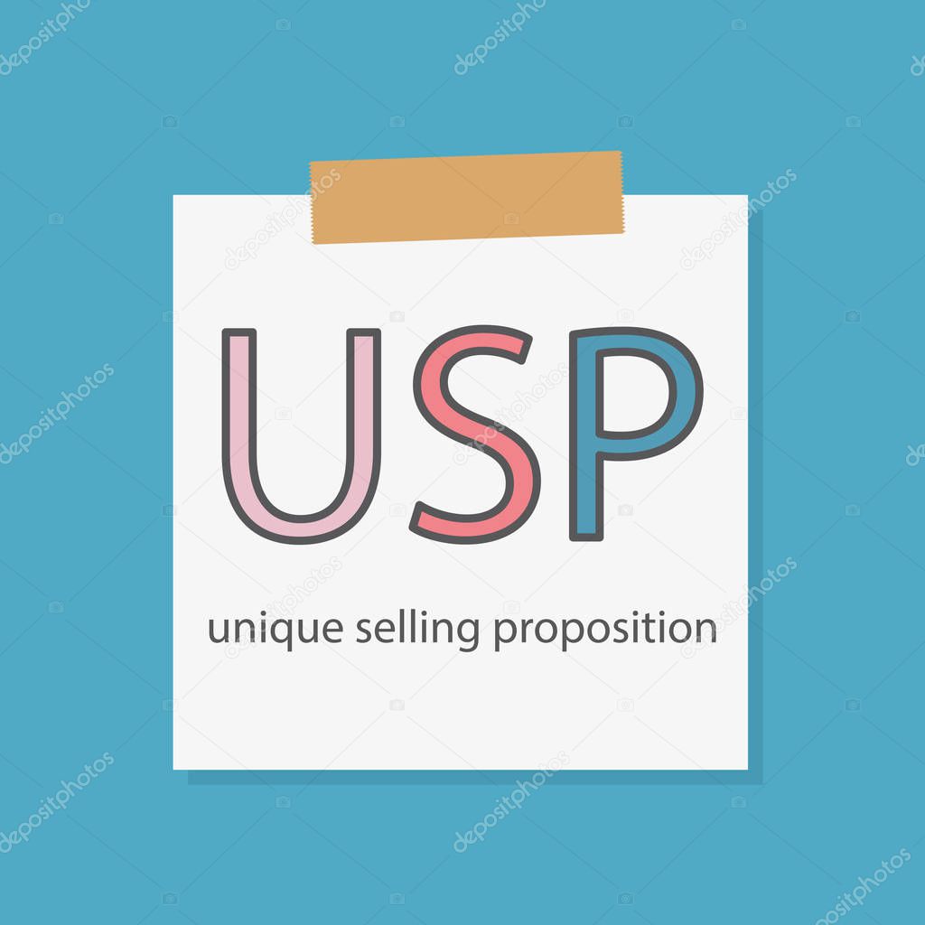 USP Unique Selling Proposition written in a notebook paper- vector illustration