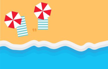 plaj şemsiyeleri, havlu ve flip flops vektör çizim ile
