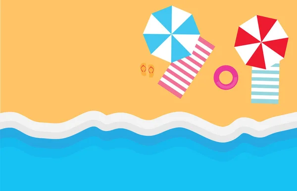 Plaża Parasolami Ręcznikami Flip Flops Wektor Ilustracja — Wektor stockowy