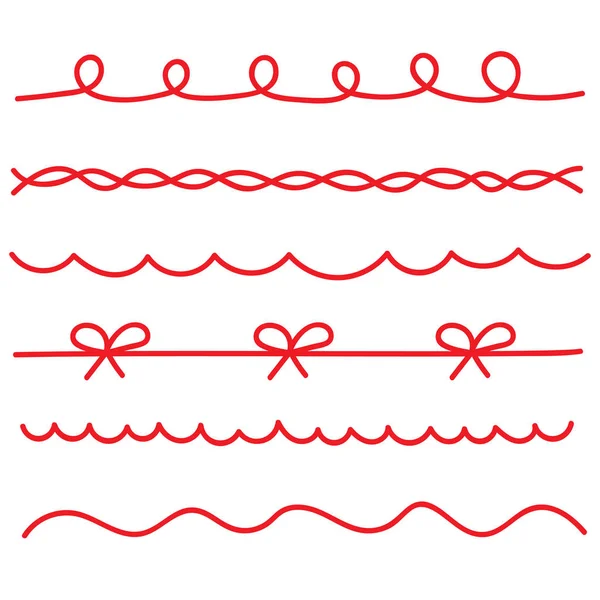 Set Red String Ribbons Vector Illustration — Stock Vector