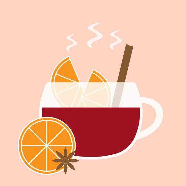 Glühwein Mit Orangen Und Zimtscheiben Vektorillustration — Stockvektor