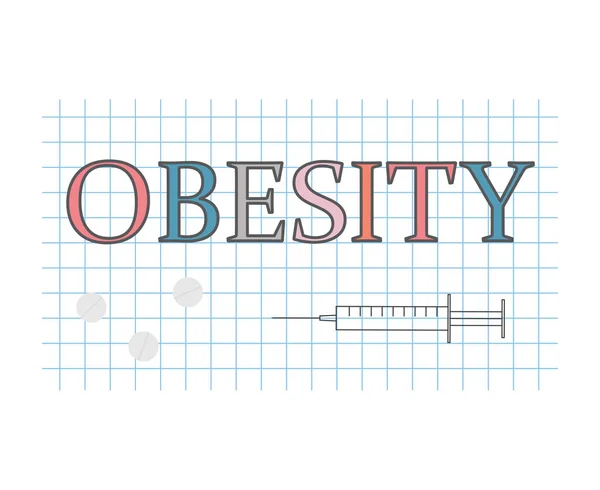 Kareli Kağıt Levha Vektör Çizim Üzerinde Obezite Kelime — Stok Vektör