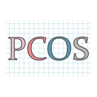 PCOS (Polycystic ovary syndrome) acronym written on checkered paper clipart
