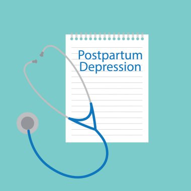 Doğum sonrası depresyon bir defter vektör çizim içinde yazılı