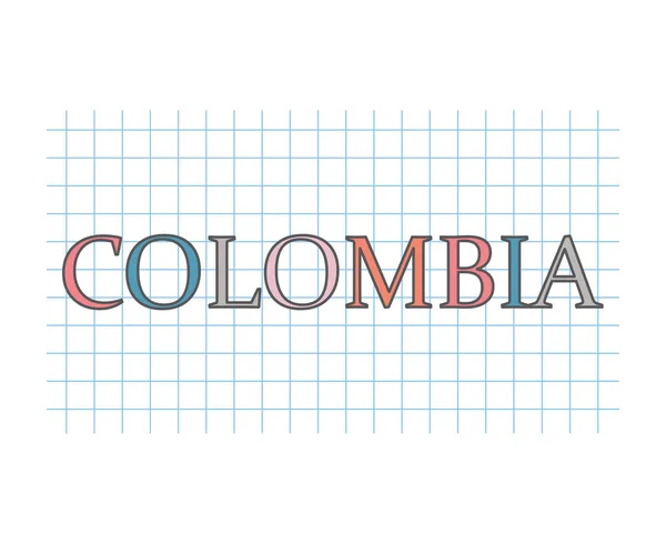 Colombia Palabra Sobre Papel Cuadros Textura Vector Ilustración — Vector de stock