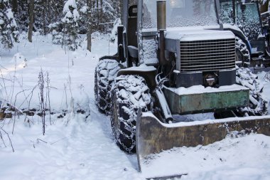 kar ormandaki yaşlı plough traktör kaplı