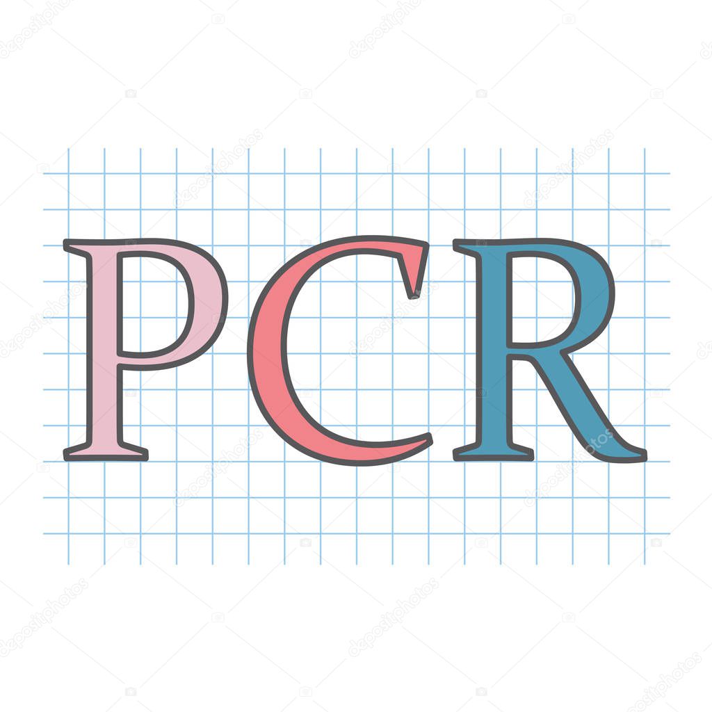 PCR (Polymerase Chain Reaction) acronym on checkered paper sheet- vector illustration