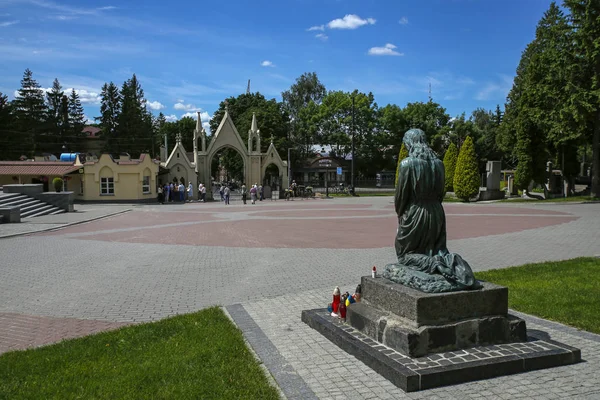 Lwów, Ukraina-2 czerwca 2019: ludzie i flagi machając na szczycie Unii kopiec Lublin. Znajduje się na szczycie lwowskiego wysokiego zamku we Lwowie — Zdjęcie stockowe