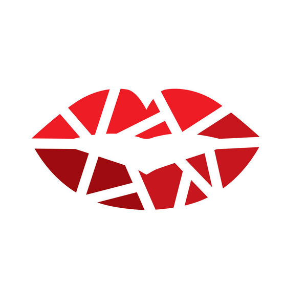 red geometric lips icon- vector illustration