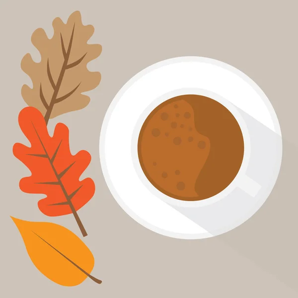 Xícara de café com folhas de outono icon- ilustração vector —  Vetores de Stock
