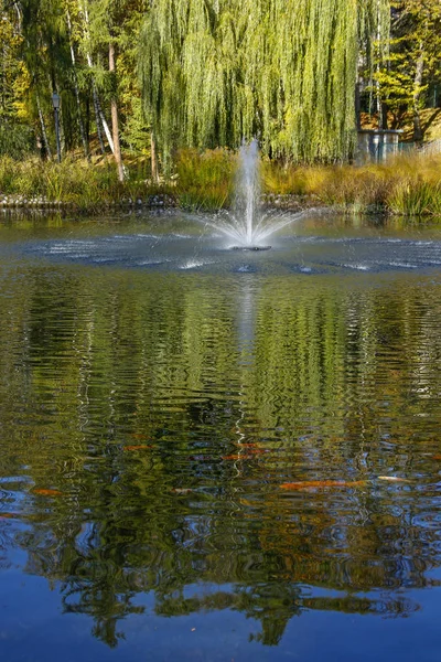 Szökőkút egy őszi parkban — Stock Fotó