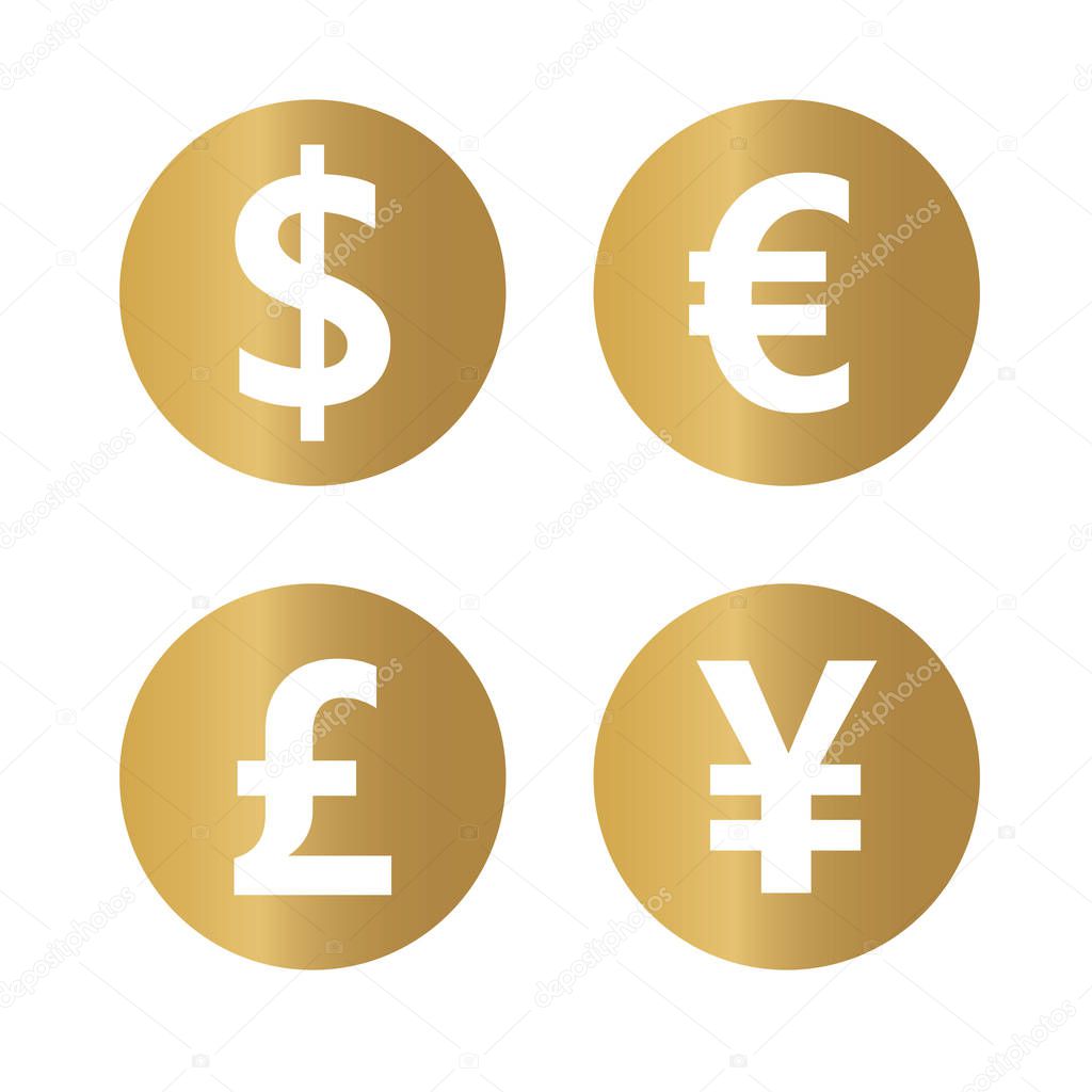 golden most popular currency symbols- vector illustration