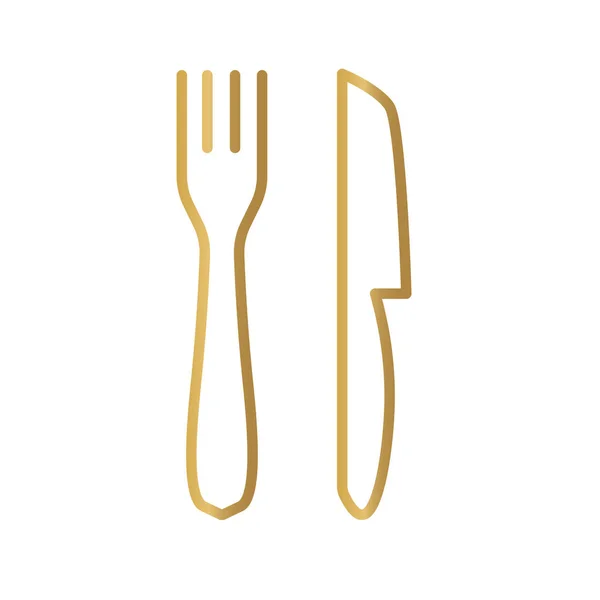 黄金のフォークとナイフのアイコンベクトルイラスト — ストックベクタ