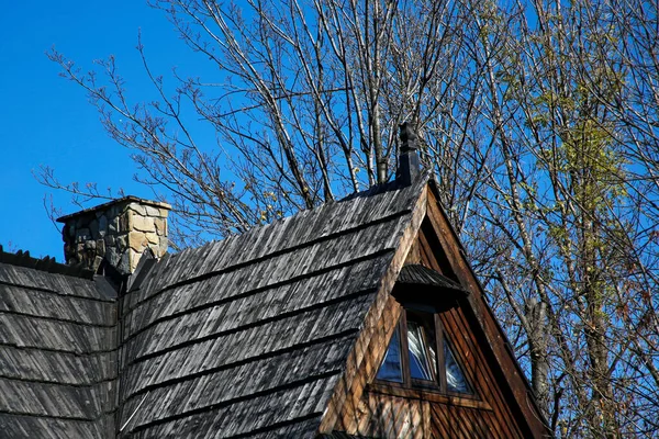 Shingle Roof Stone Chimney — Stock Photo, Image