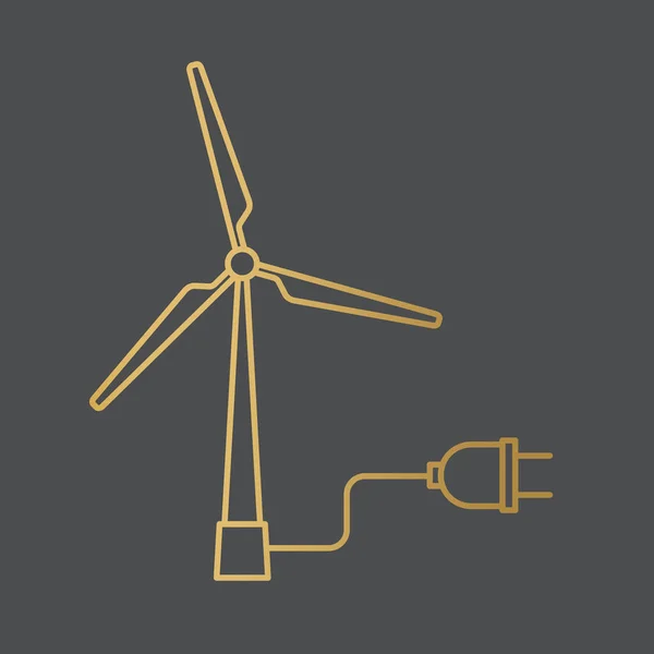 電源プラグ付きの黄金の風車 緑の再生可能エネルギーの概念図 ベクトル図 — ストックベクタ