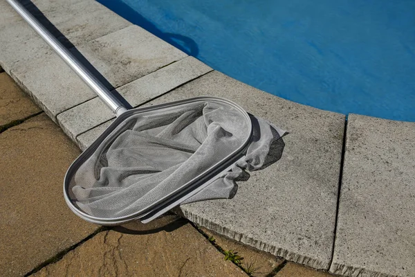 Cleaning Net Next Blue Swimming Pool — Stock Photo, Image