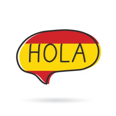 Hola (İspanyolca merhaba) kabarcık dili ile yazılmış, İspanyolca dil öğrenme kavramı - vektör illüstrasyonu