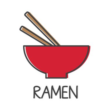Çubuk ikonlu ramen çorbası kasesi - vektör çizimi