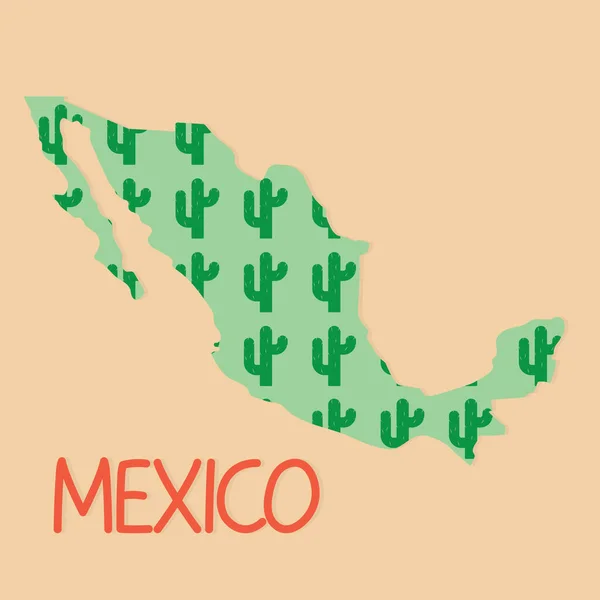 メキシコ地図サボテンのパターンでいっぱい ベクトル図 — ストックベクタ