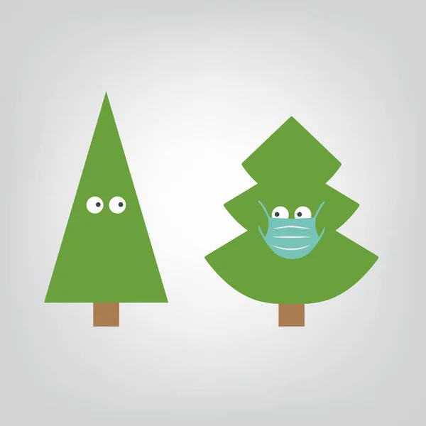 Arbre Noël Drôle Avec Masque Facial Célébration Noël Pendant Pandémie — Image vectorielle