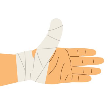 yaralı başparmak bandajlı; tıbbi ve sağlık konsepti, parmak yaralanması, ilk yardım, travma, koruma - vektör illüstrasyonu-