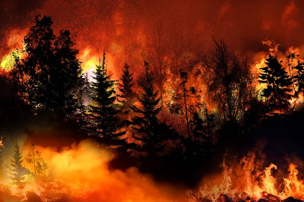 加州大范围的苹果大火迫使数千人撤离家园 大火迅速蔓延 为了拯救自己的生命而逃跑 摧毁了人物形象 造成了自然灾害 — 图库照片