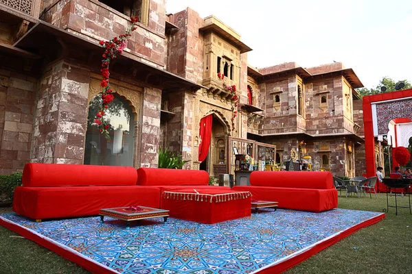 Jodhpur Rajasthan Indien Augusti 2020 Lyxigt Bröllop Destination Dekorerad Med — Stockfoto
