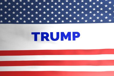 Amerikan bayrağı tasarımı konusunda Trump, 2020 başkan seçimi adayı, Cumhuriyetçi Parti konsepti. Yazı.