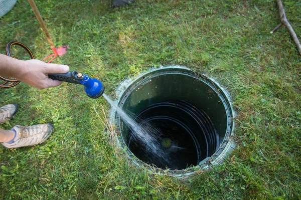 Čištění Odblokování Septik Výpustní Hadice — Stock fotografie