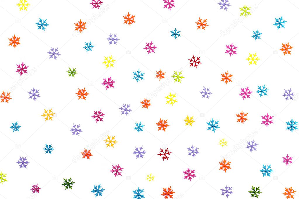 Multicolored snowflakes on a white isolated background