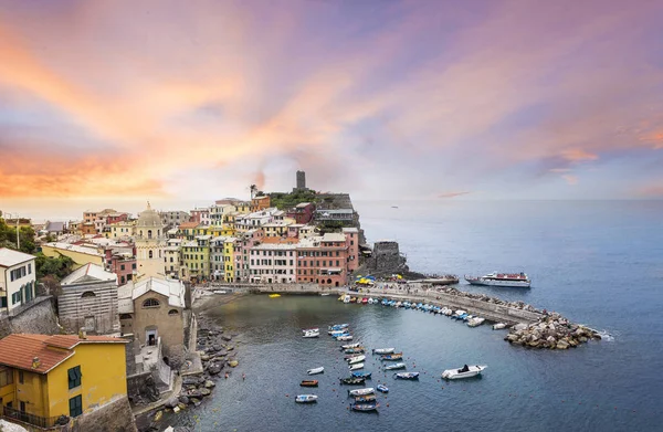 Cinque Terre Italië Panoramisch Uitzicht Bij Zonsondergang Stockfoto