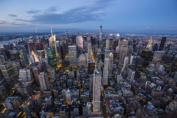 Mooie Manhattan Panoramische Foto Van Empire State Building Zonsondergang Tijd Stockfoto