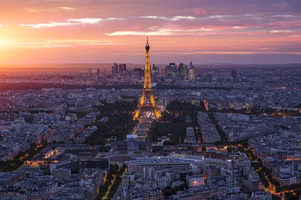 Mooie Zonsondergang Panoramische Foto Van Eiffeltoren Parijs Frankrijk Stockafbeelding