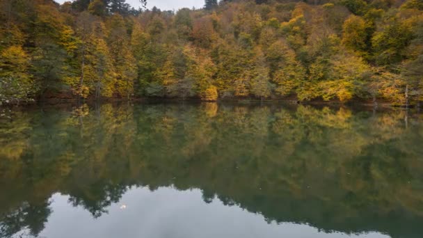 Belle Automne 4K Vidéo Time lapse avec de grandes couleurs de la forêt et un lac clair 