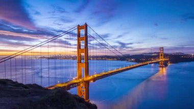 Iconic San Francisco Golden Gate Köprüsü 4K UHD Panoramik Gündoğumu Video Zamanı Hızı