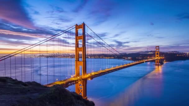 Icônico San Francisco Golden Gate Bridge Uhd Panorâmica Sunrise Vídeo — Vídeo de Stock