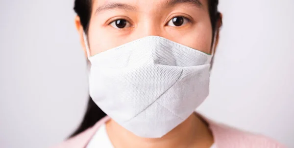 Aziatisch Mooi Vrouw Dragen Bescherming Gezicht Masker Tegen Coronavirus Haar — Stockfoto