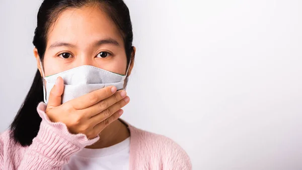 Aziatische Vrouw Dragen Chirurgische Bescherming Doek Gezicht Masker Hygiëne Tegen — Stockfoto