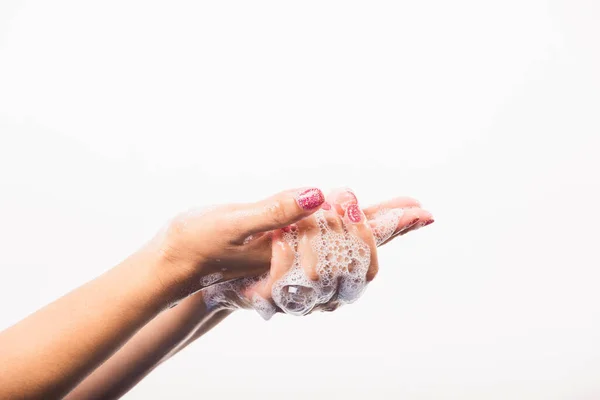 Nahaufnahme Junge Asiatin Die Sich Die Hände Mit Seife Wäscht — Stockfoto