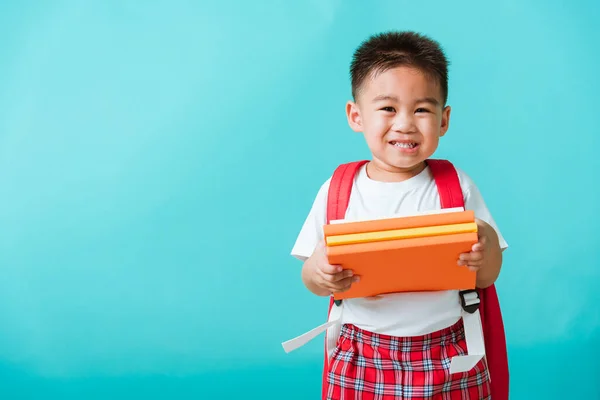 Zpátky Školy Portrét Asijské Šťastný Zábavný Roztomilý Chlapeček Úsměvem Smíchem — Stock fotografie