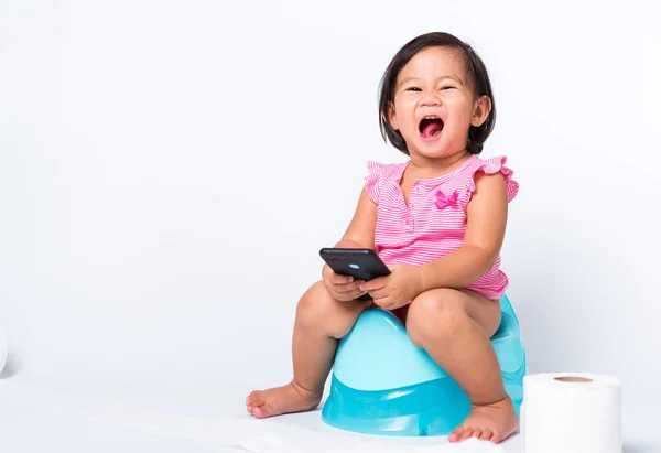 Asiatische Kleine Süße Baby Kind Mädchen Ausbildung Auf Blauen Kammer — Stockfoto