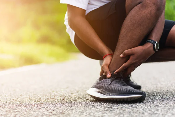 Close Asian Young Sport Runner Black Man Wear Watch Hands — Stock Photo, Image