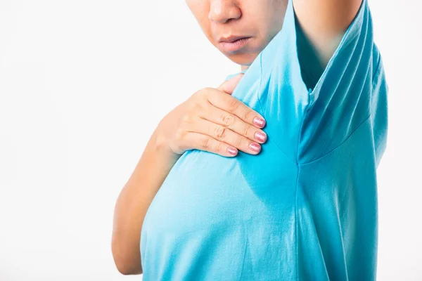 Closeup Young Asian Young Woman Hyperhidrosis Sweating Female Very Badly — Stock Photo, Image