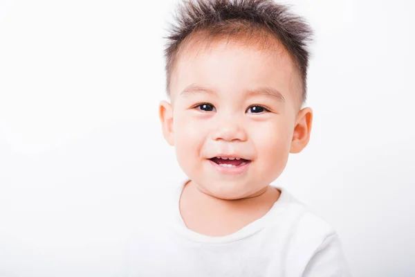 Asyalı Çocuk Portresini Kapatın Yıl Boyunca Gülümseyen Mutlu Yüzler Beyaz — Stok fotoğraf