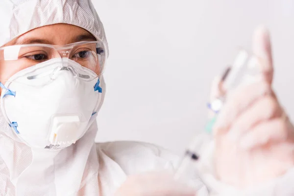 Asian Female Woman Doctor Nurse Ppe Uniform Gloves Wearing Face — Stock Photo, Image