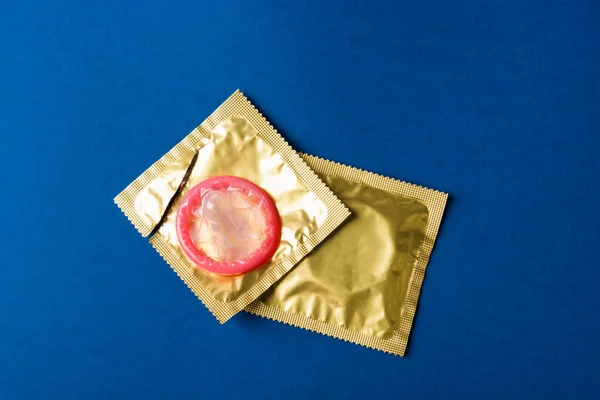World Sexuell Hälsa Eller Aids Dag Ovanifrån Platt Låg Kondom — Stockfoto
