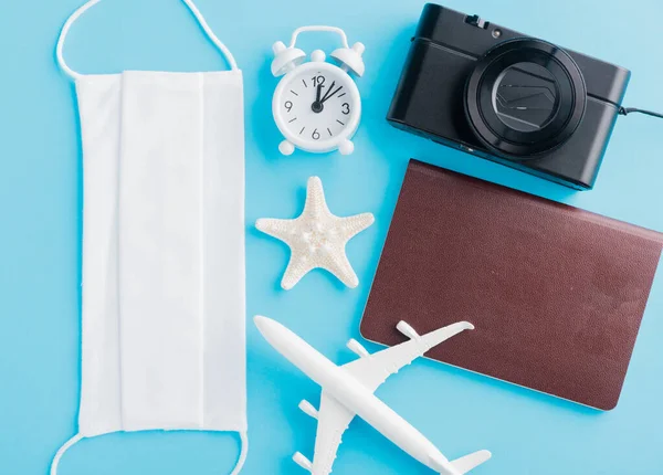 World Tourism Day Top View Minimal Model Plane Airplane Starfish — Stock Photo, Image