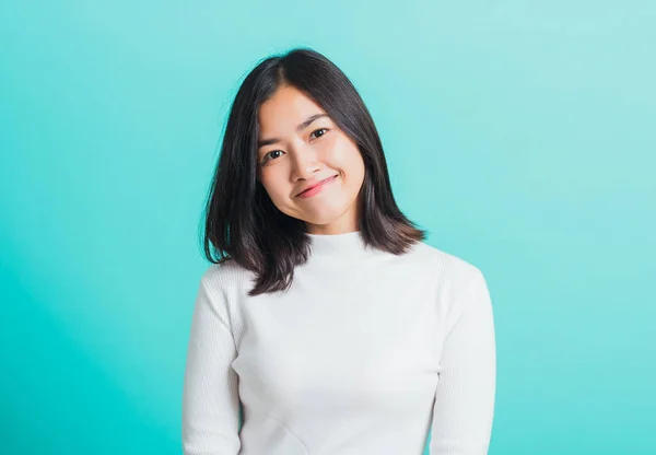 Retrato Adolescente Asiático Bela Jovem Mulher Use Branco Shirt Sorriso — Fotografia de Stock