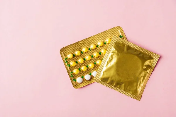 Dia Mundial Saúde Sexual Aids Preservativo Embalagem Pílulas Contraceptivas Pílulas — Fotografia de Stock