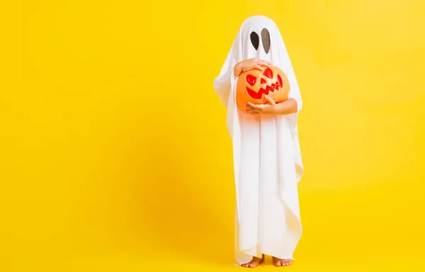 Funny Halloween Kid Concept Petit Enfant Mignon Avec Costume Blanc — Photo